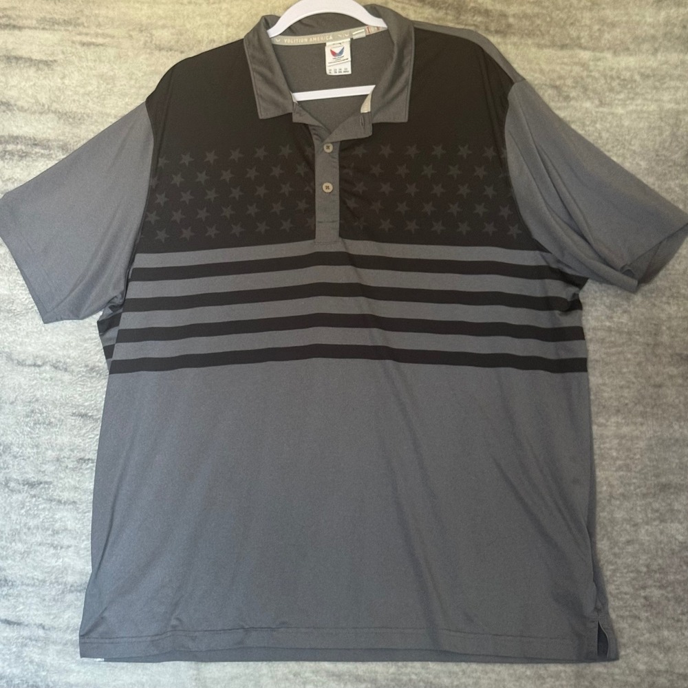 Puma Volition America Mens XL Golf Polo Shirt Grey Black Stars Stripes Tonal
